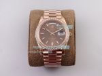 EW Factory Rolex Oyster Perpetual Day Date Brown Grid Dial Diamond Bezel Watch 40MM
